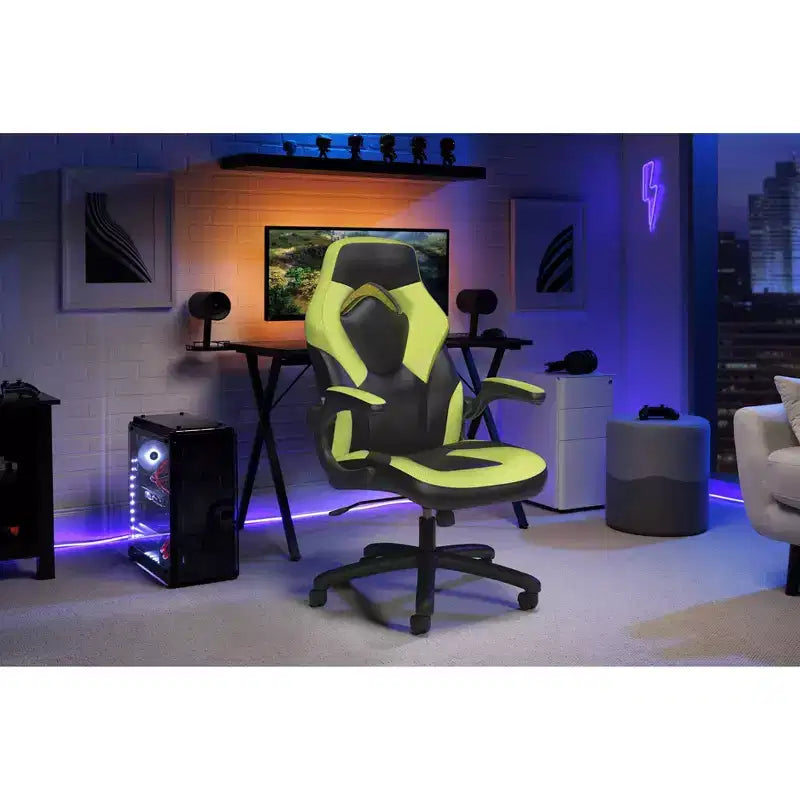 Ergonomic Gaming Chair | Flip-up Arms | Bonded Leather | 275 lb | 5-Year Warranty