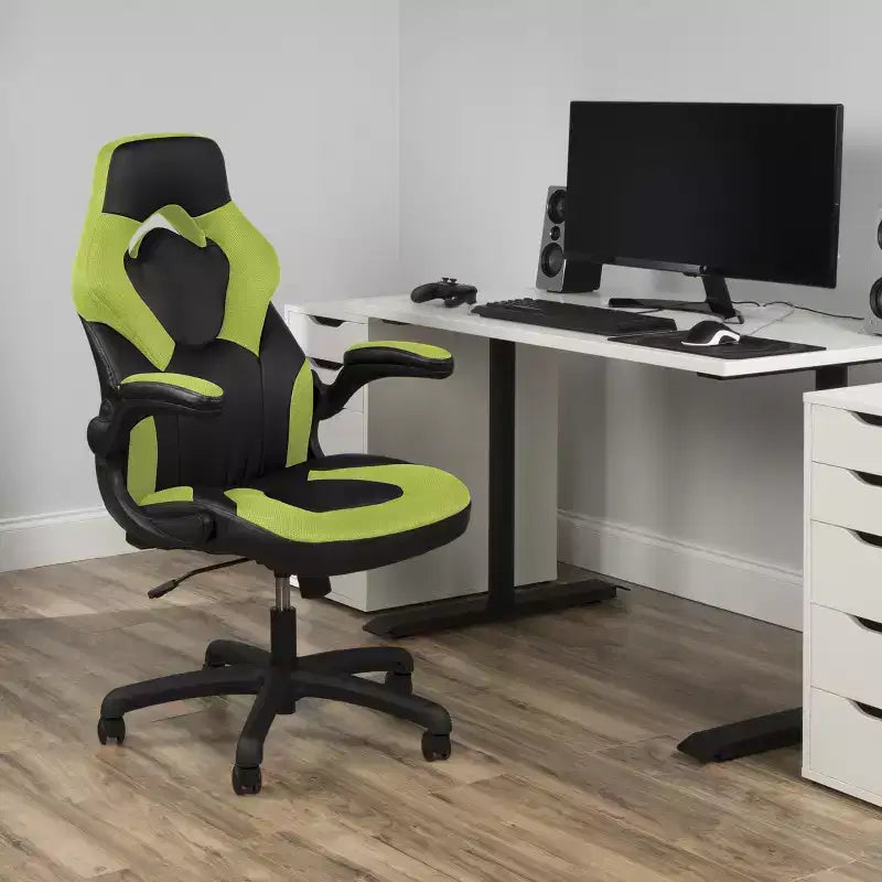 Ergonomic Gaming Chair | Flip-up Arms | Bonded Leather | 275 lb | 5-Year Warranty