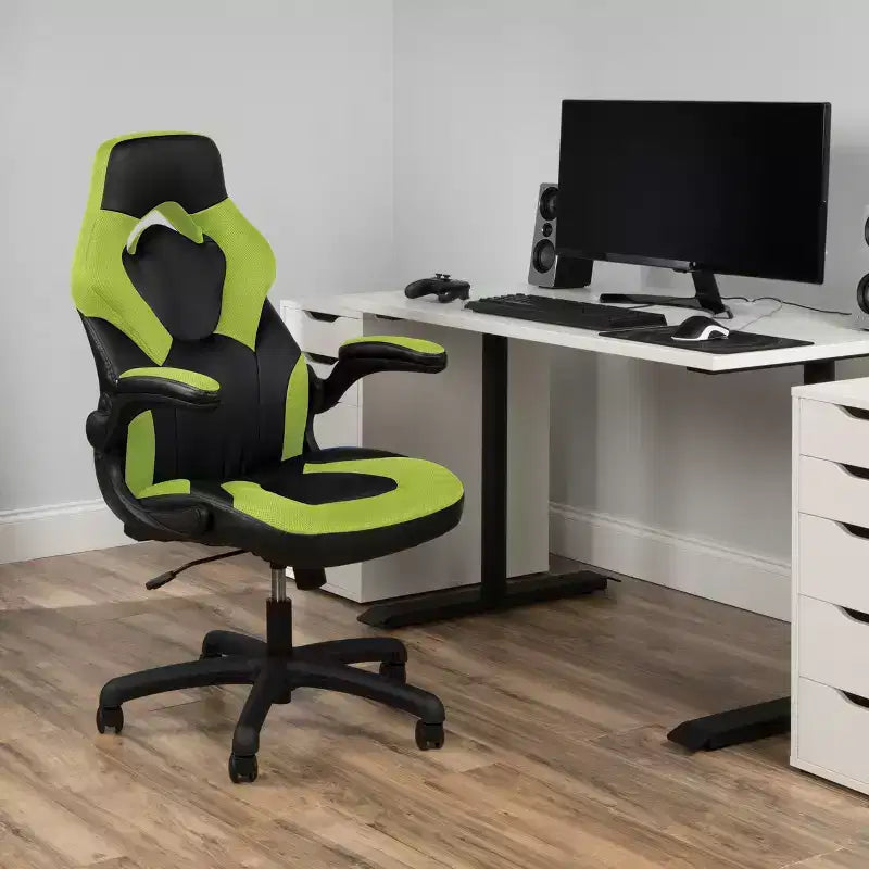 Ergonomic Gaming Chair | Flip-up Arms | Bonded Leather | 275 lb | 5-Year Warranty