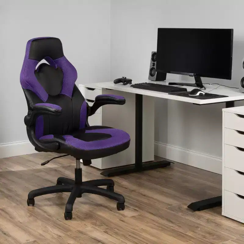 Ergonomic Gaming Chair | Flip-up Arms | Bonded Leather | 275 lb | 5-Year Warranty
