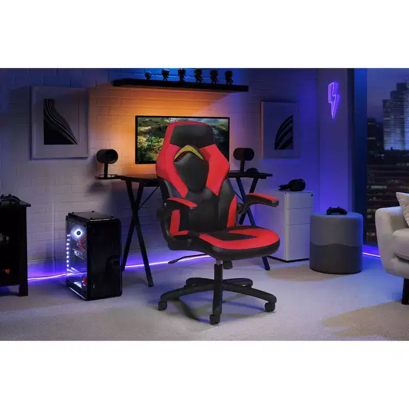 Ergonomic Gaming Chair | Flip-up Arms | Bonded Leather | 275 lb | 5-Year Warranty