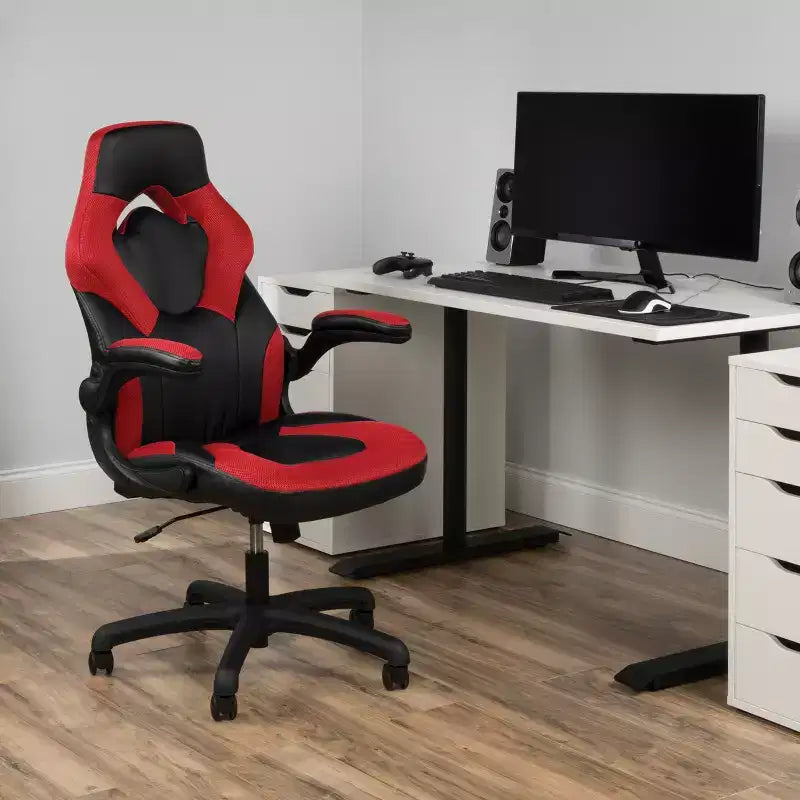 Ergonomic Gaming Chair | Flip-up Arms | Bonded Leather | 275 lb | 5-Year Warranty