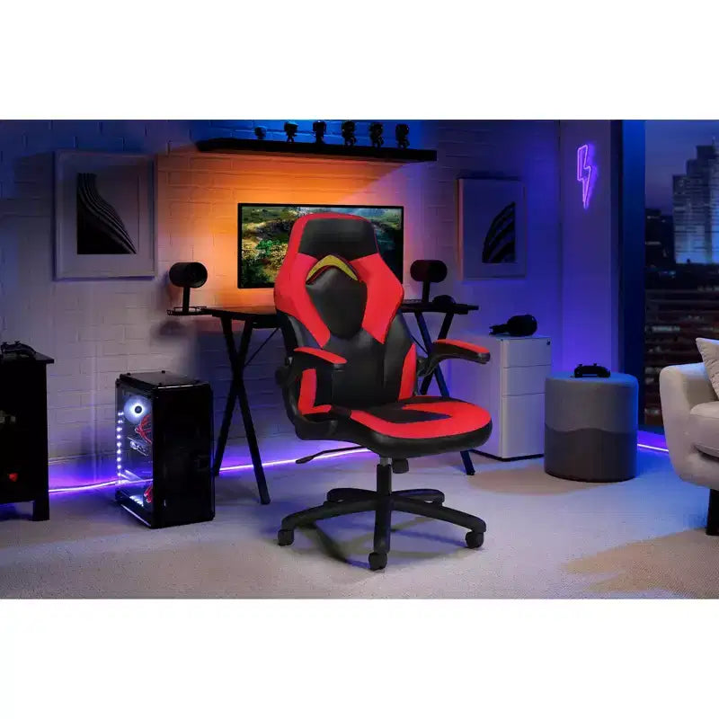 Ergonomic Gaming Chair | Flip-up Arms | Bonded Leather | 275 lb | 5-Year Warranty