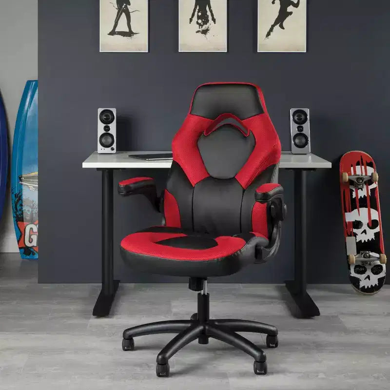 Ergonomic Gaming Chair | Flip-up Arms | Bonded Leather | 275 lb | 5-Year Warranty