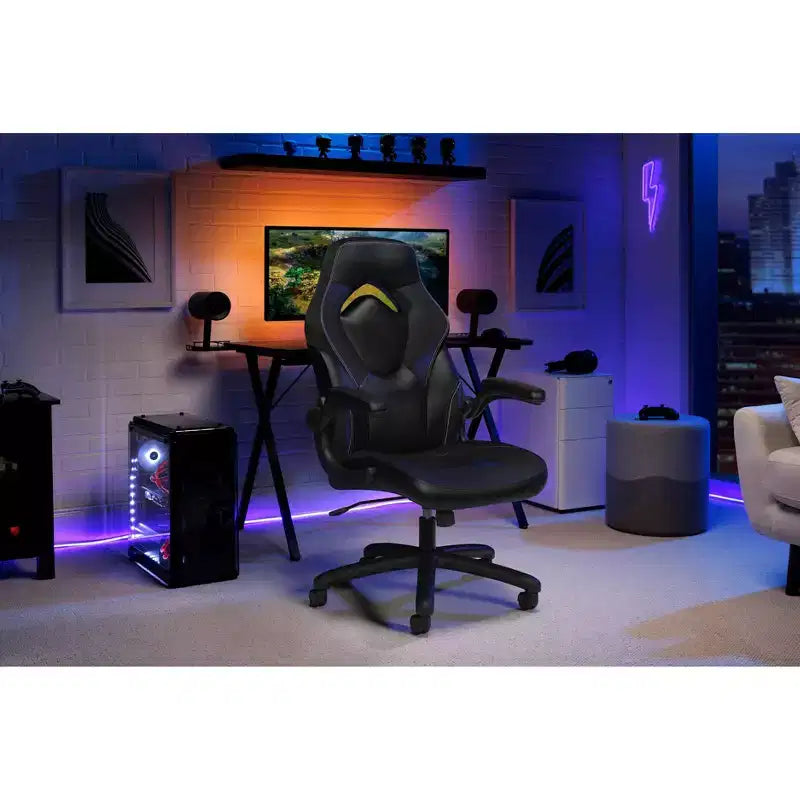 Ergonomic Gaming Chair | Flip-up Arms | Bonded Leather | 275 lb | 5-Year Warranty