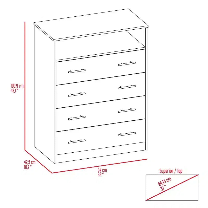 4-Drawer Dresser | 43"H | Wood Laminate | Anti-Tip Hardware Included