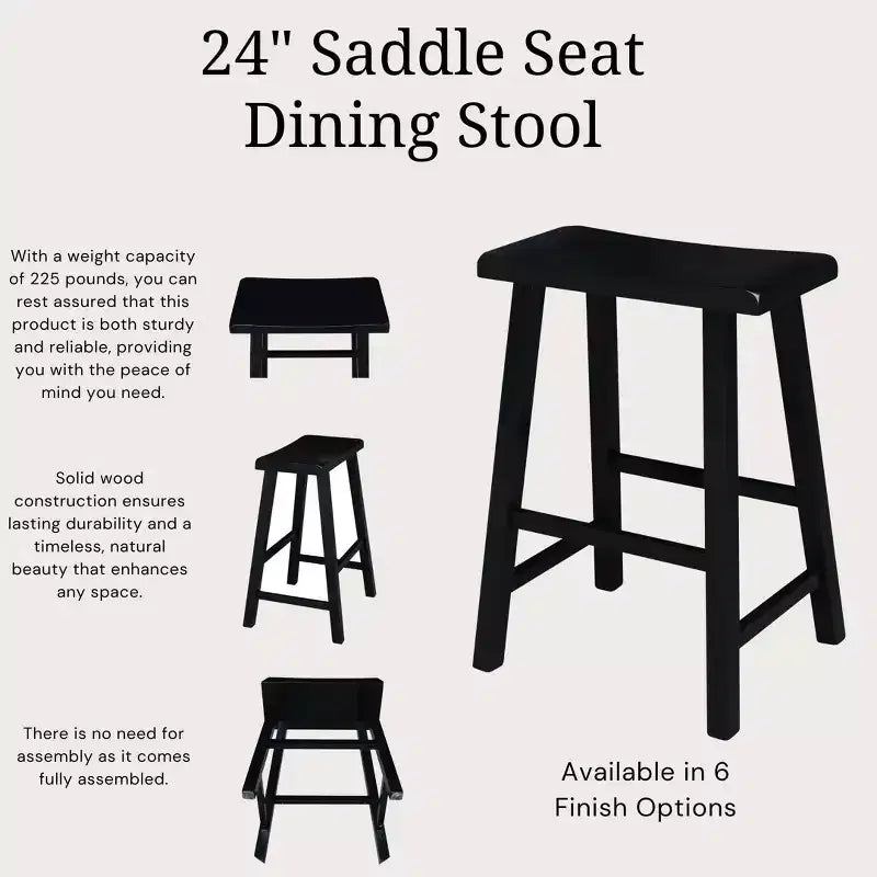 Saddle Seat Counter Height Stool | 24" | Rubberwood | Backless & Armless