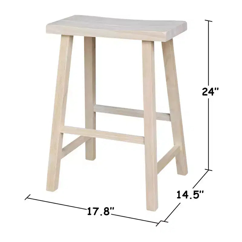 Saddle Seat Counter Height Stool | 24" | Rubberwood | Backless & Armless