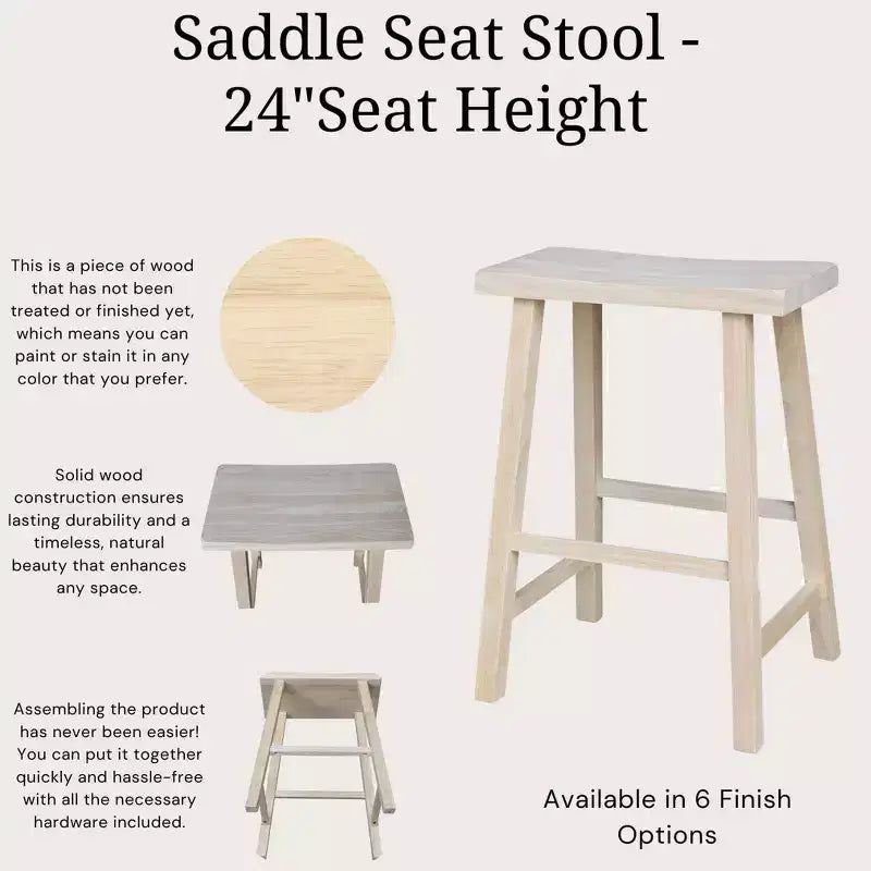 Saddle Seat Counter Height Stool | 24" | Rubberwood | Backless & Armless