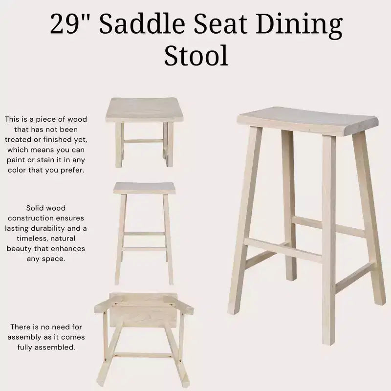Saddle Seat Counter Height Stool | 24" | Rubberwood | Backless & Armless