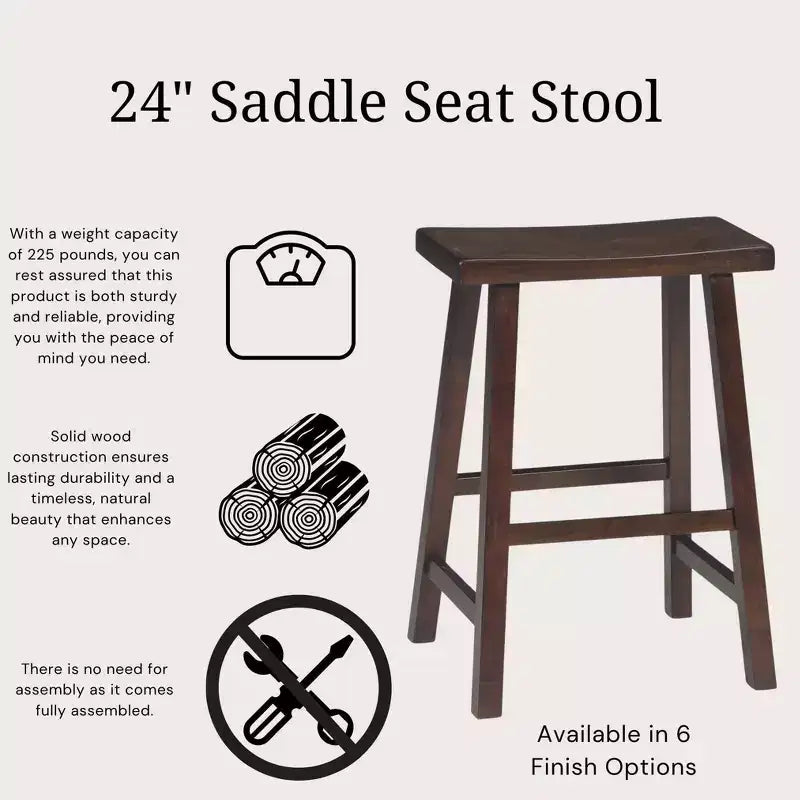 Saddle Seat Counter Height Stool | 24" | Rubberwood | Backless & Armless