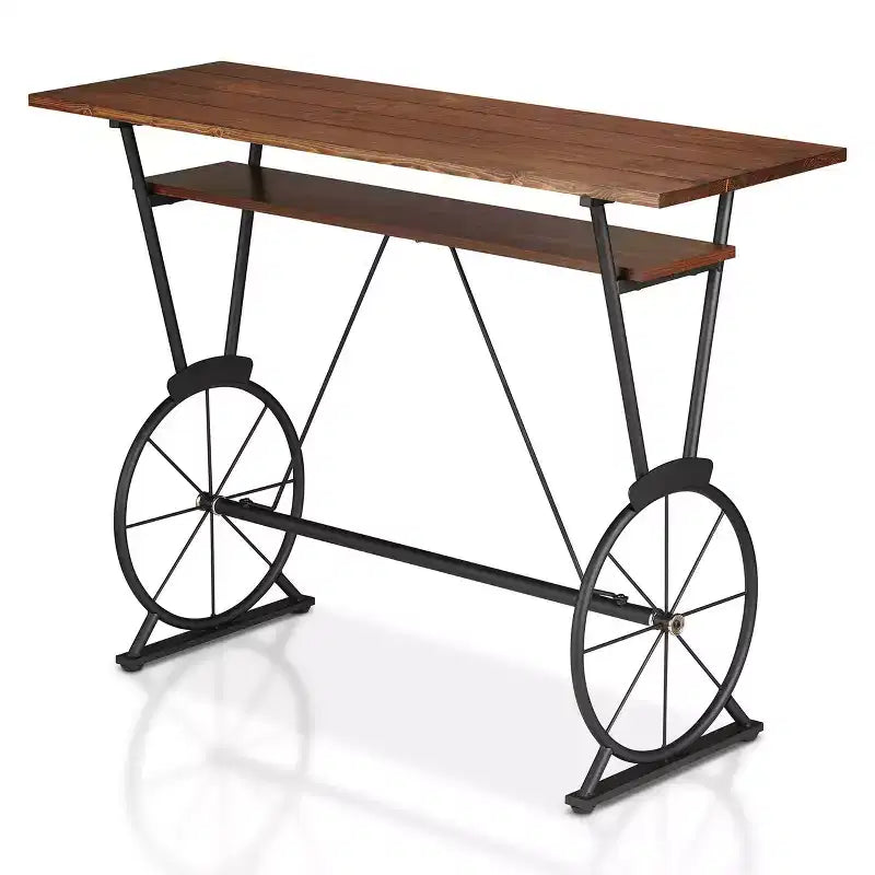 Counter Height Bar Table | 47" Rectangle | Steel Frame | Brown Top | Seats 2