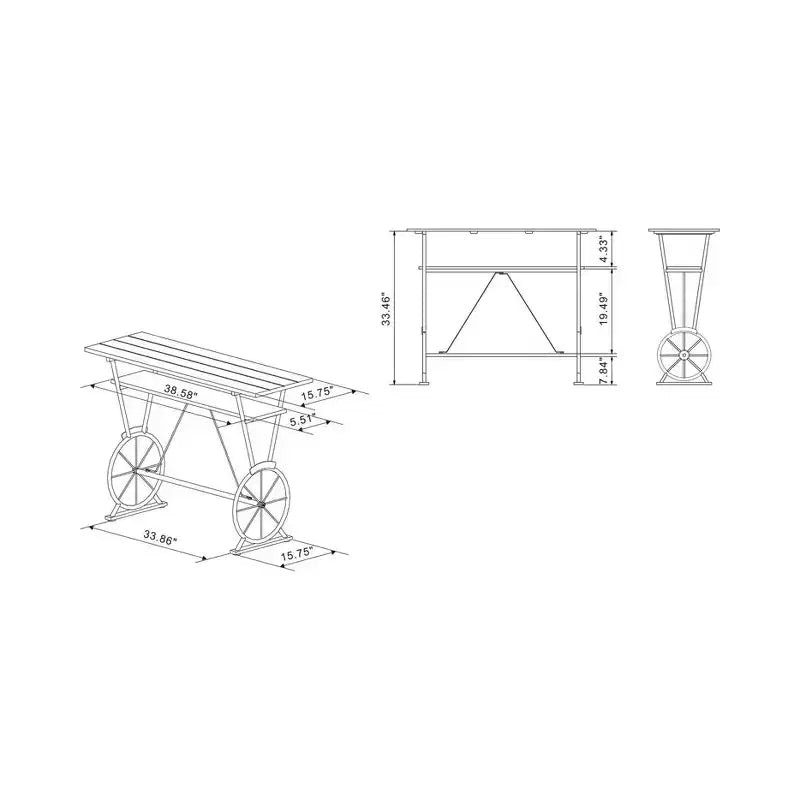 Counter Height Bar Table | 47" Rectangle | Steel Frame | Brown Top | Seats 2