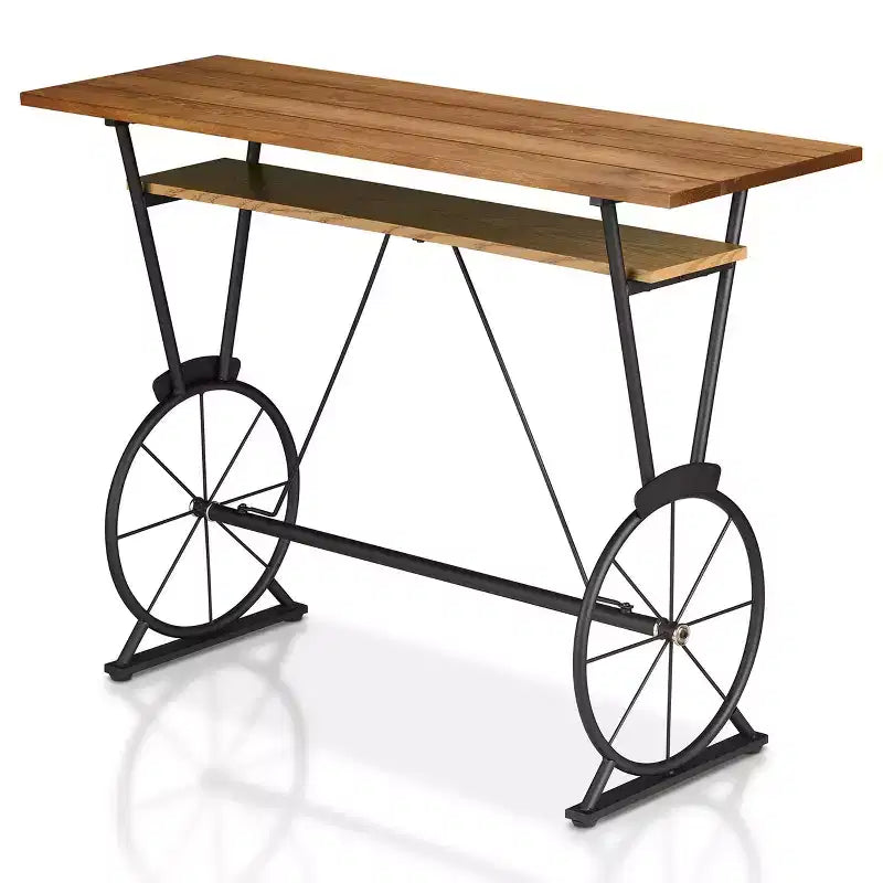 Counter Height Bar Table | 47" Rectangle | Steel Frame | Brown Top | Seats 2