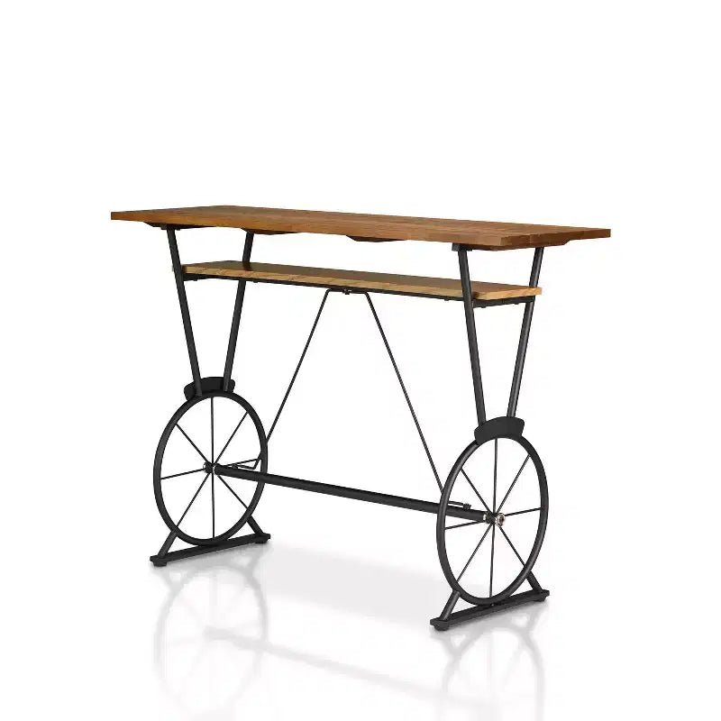 Counter Height Bar Table | 47" Rectangle | Steel Frame | Brown Top | Seats 2