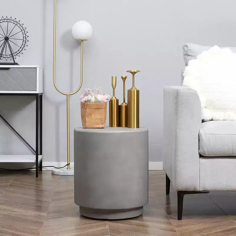 Round Concrete Finish Accent Side Table | 14.5" | 198 lb | Indoor & Outdoor
