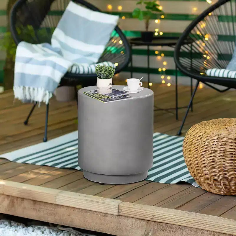 Round Concrete Finish Accent Side Table | 14.5" | 198 lb | Indoor & Outdoor
