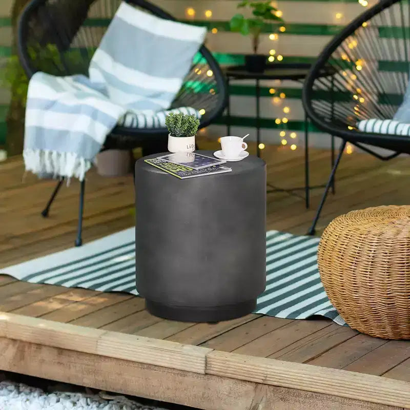 Round Concrete Finish Accent Side Table | 14.5" | 198 lb | Indoor & Outdoor