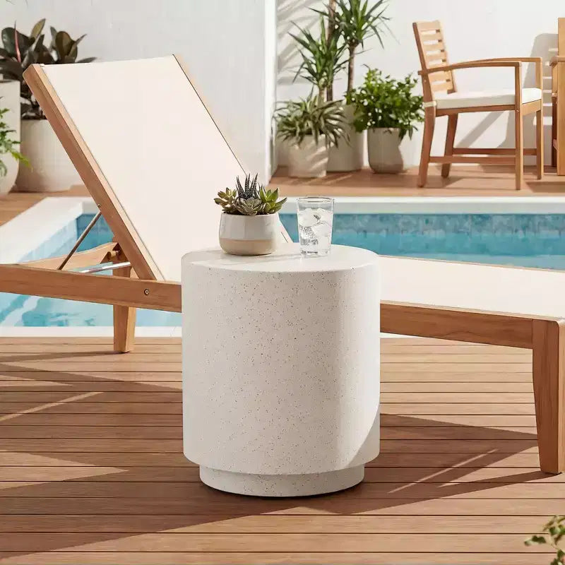 Round Concrete Finish Accent Side Table | 14.5" | 198 lb | Indoor & Outdoor