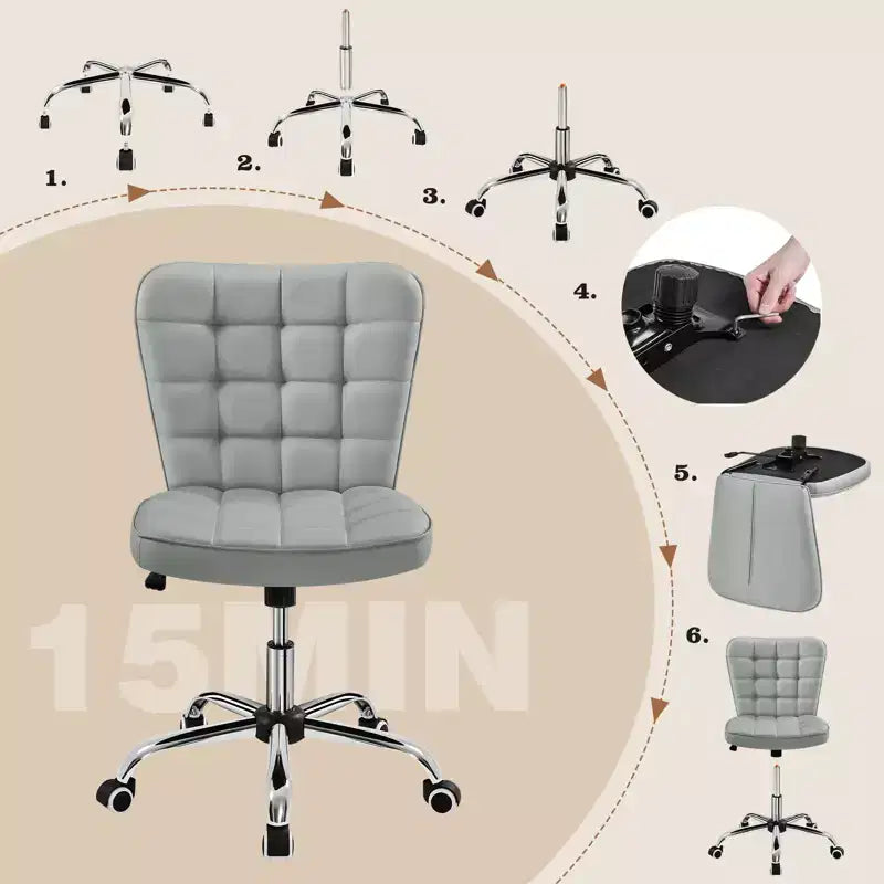 Modern Mid-Back Armless Office Chair | Faux Leather | 300 lb | Swivel & Height Adjustable