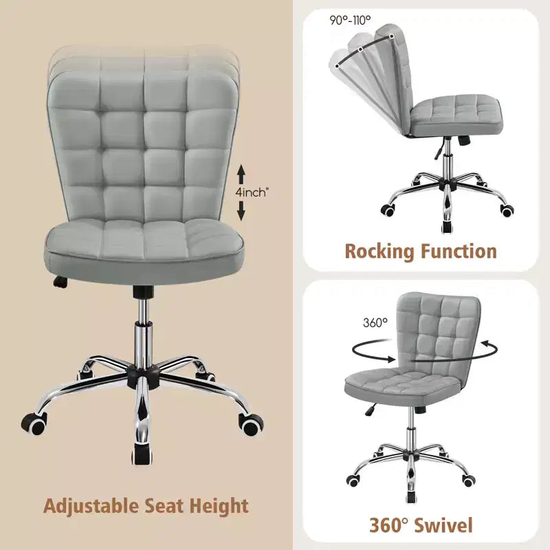 Modern Mid-Back Armless Office Chair | Faux Leather | 300 lb | Swivel & Height Adjustable