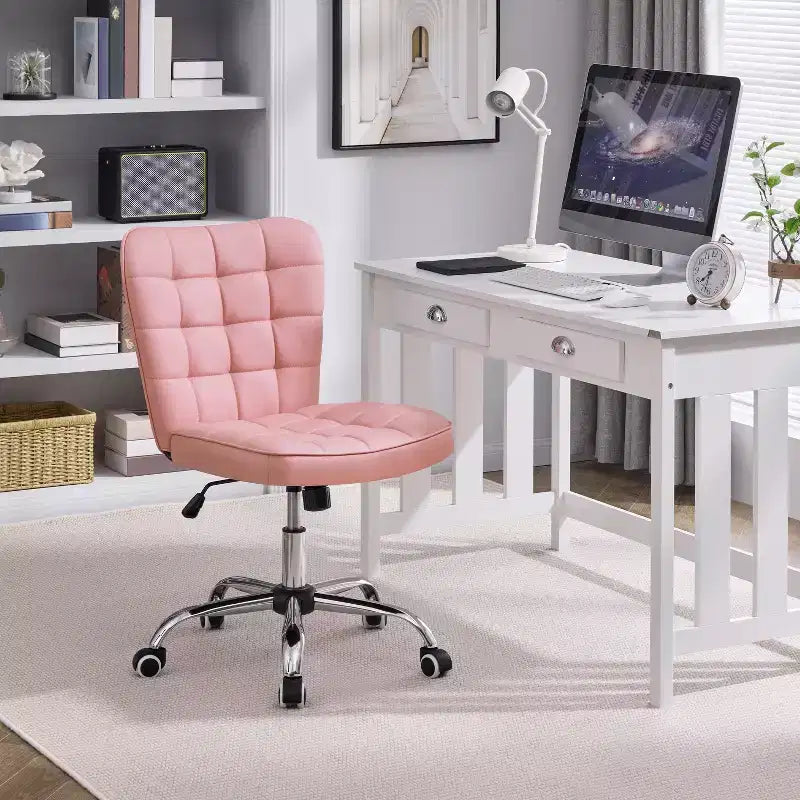 Modern Mid-Back Armless Office Chair | Faux Leather | 300 lb | Swivel & Height Adjustable