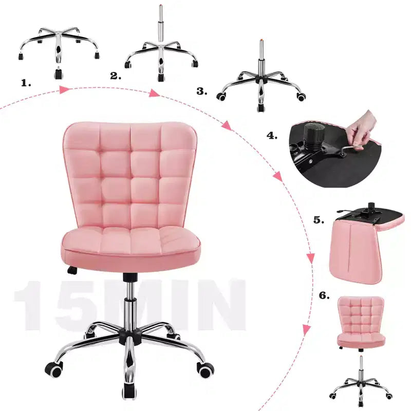 Modern Mid-Back Armless Office Chair | Faux Leather | 300 lb | Swivel & Height Adjustable