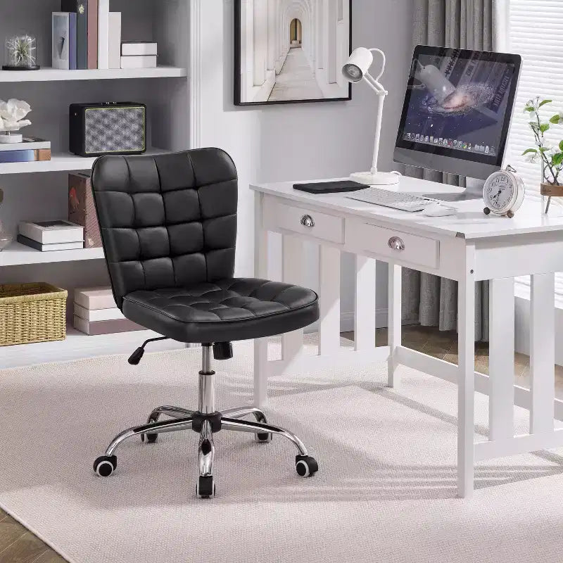 Modern Mid-Back Armless Office Chair | Faux Leather | 300 lb | Swivel & Height Adjustable