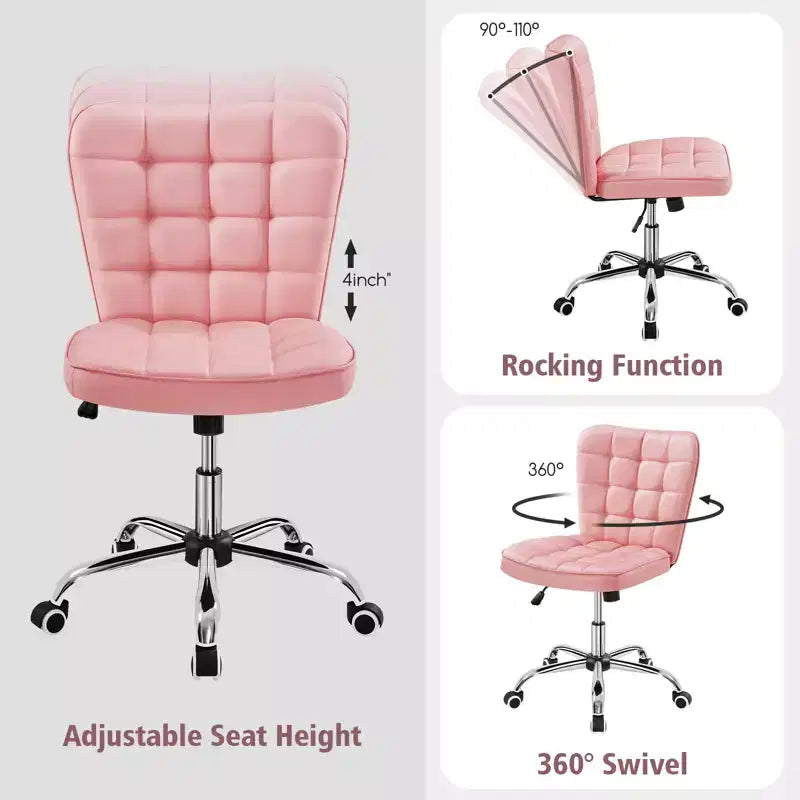 Modern Mid-Back Armless Office Chair | Faux Leather | 300 lb | Swivel & Height Adjustable