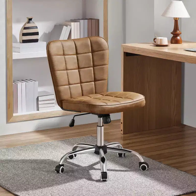 Modern Mid-Back Armless Office Chair | Faux Leather | 300 lb | Swivel & Height Adjustable