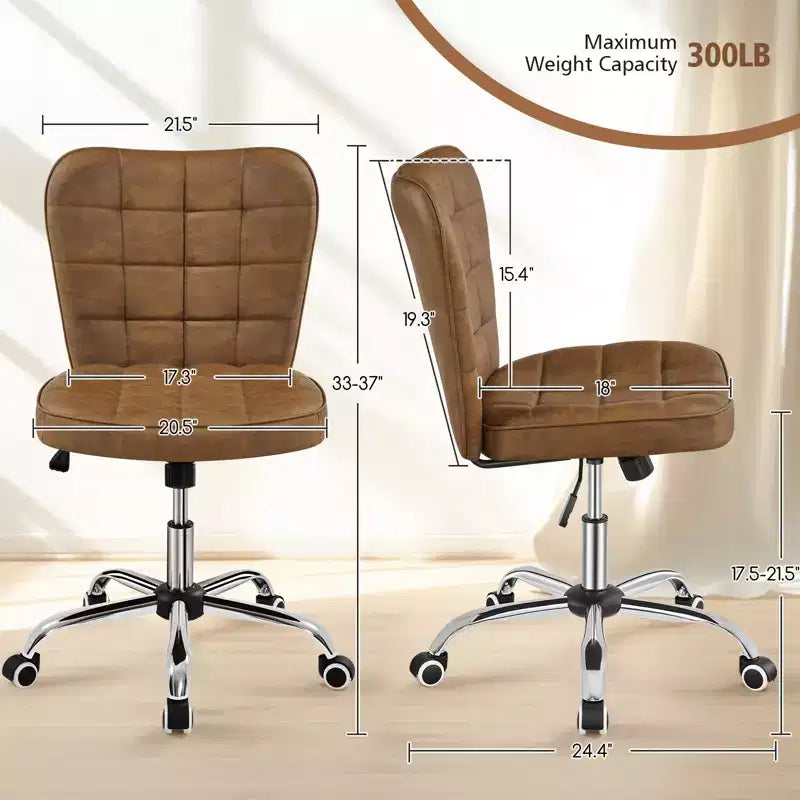 Modern Mid-Back Armless Office Chair | Faux Leather | 300 lb | Swivel & Height Adjustable