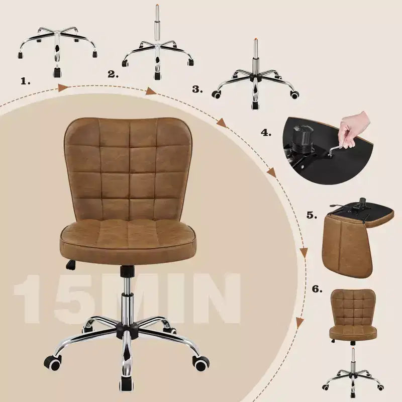 Modern Mid-Back Armless Office Chair | Faux Leather | 300 lb | Swivel & Height Adjustable