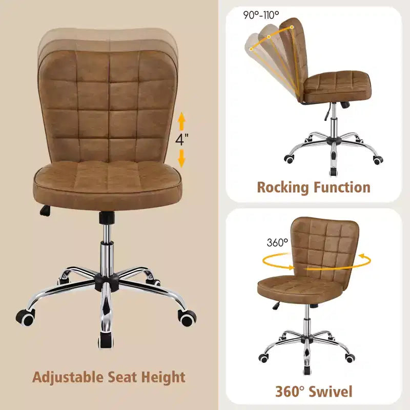 Modern Mid-Back Armless Office Chair | Faux Leather | 300 lb | Swivel & Height Adjustable