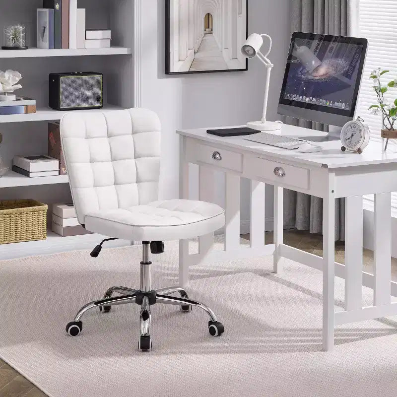 Modern Mid-Back Armless Office Chair | Faux Leather | 300 lb | Swivel & Height Adjustable