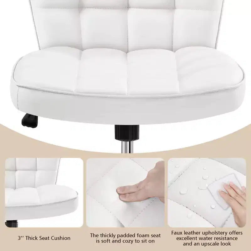 Modern Mid-Back Armless Office Chair | Faux Leather | 300 lb | Swivel & Height Adjustable