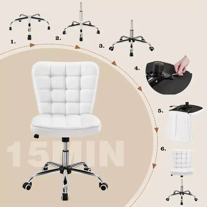 Modern Mid-Back Armless Office Chair | Faux Leather | 300 lb | Swivel & Height Adjustable