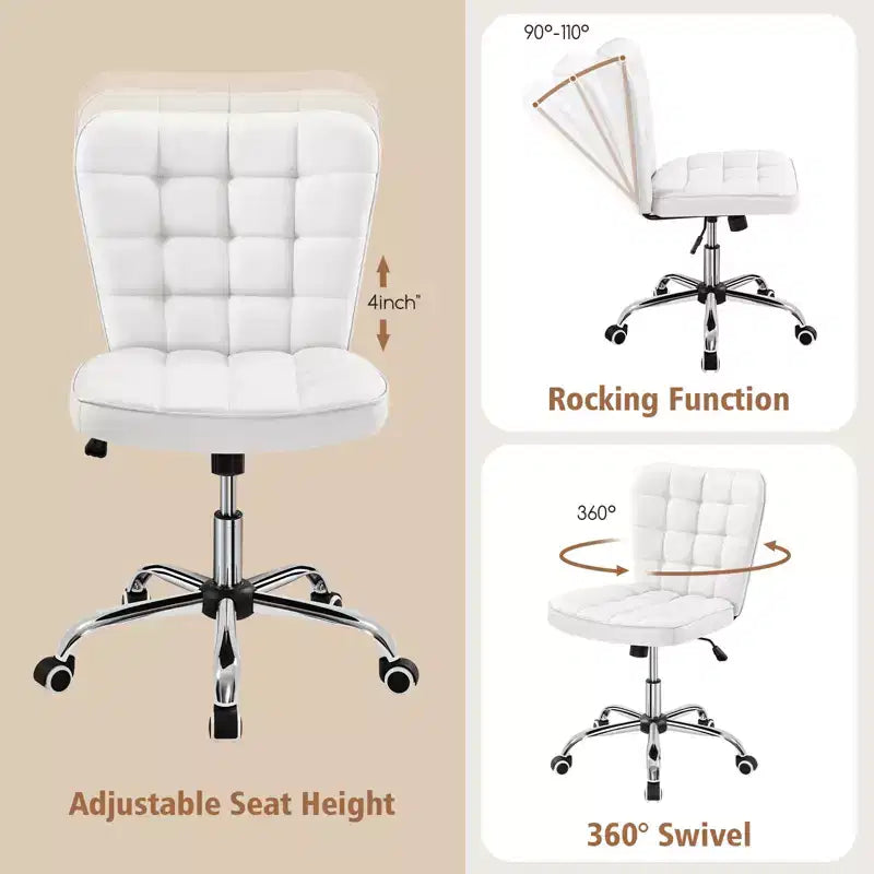 Modern Mid-Back Armless Office Chair | Faux Leather | 300 lb | Swivel & Height Adjustable