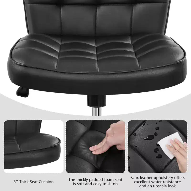 Modern Mid-Back Armless Office Chair | Faux Leather | 300 lb | Swivel & Height Adjustable