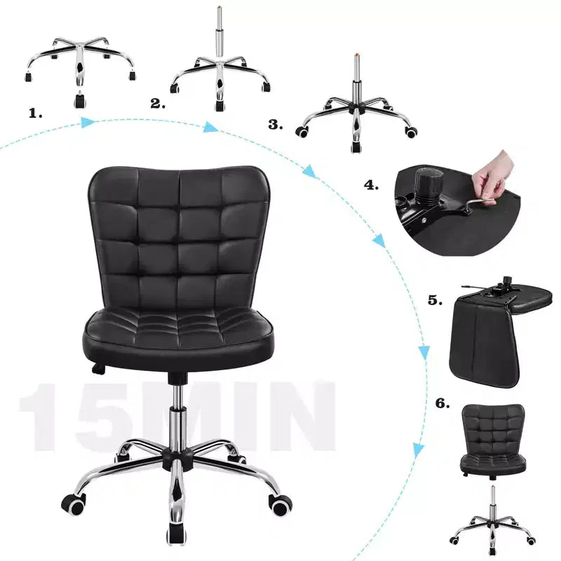 Modern Mid-Back Armless Office Chair | Faux Leather | 300 lb | Swivel & Height Adjustable