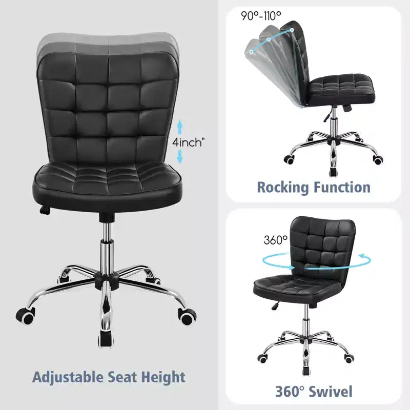 Modern Mid-Back Armless Office Chair | Faux Leather | 300 lb | Swivel & Height Adjustable