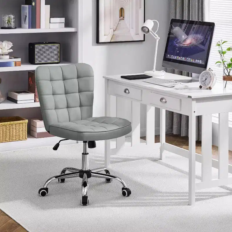 Modern Mid-Back Armless Office Chair | Faux Leather | 300 lb | Swivel & Height Adjustable