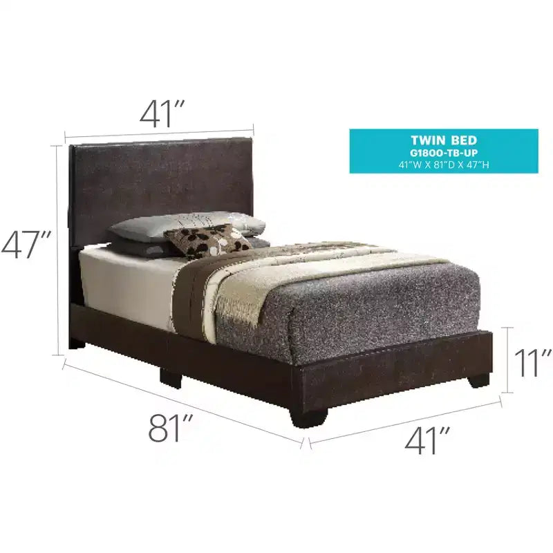 Upholstered Twin Panel Bed | Faux Leather | 175 lb Capacity | Box Spring Required