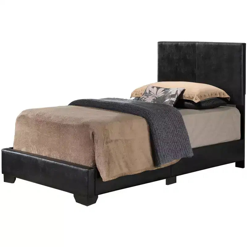 Upholstered Twin Panel Bed | Faux Leather | 175 lb Capacity | Box Spring Required
