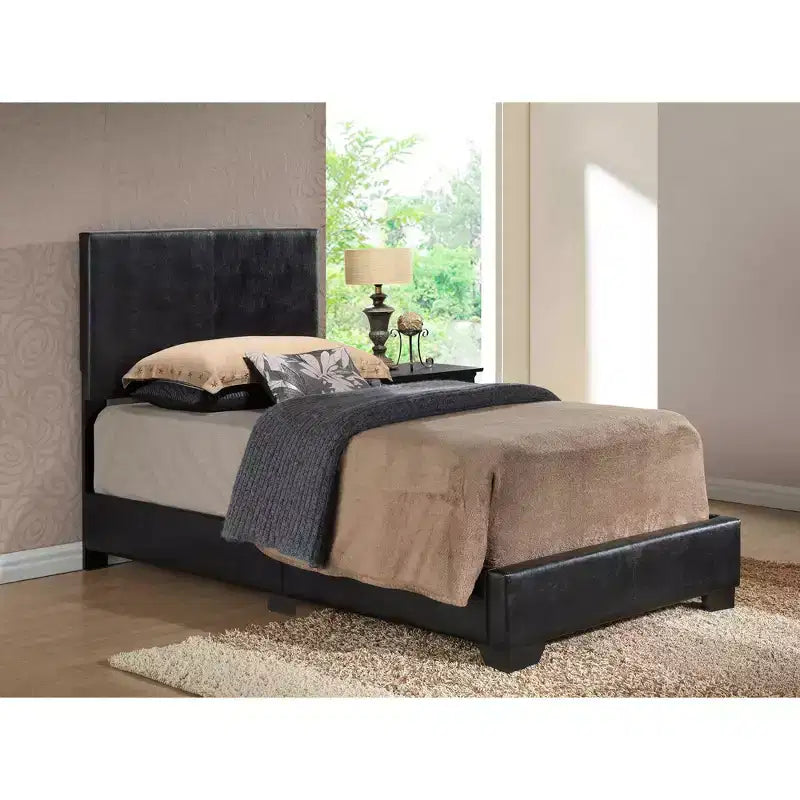 Upholstered Twin Panel Bed | Faux Leather | 175 lb Capacity | Box Spring Required
