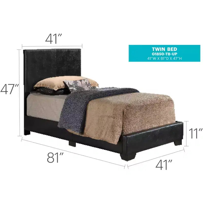 Upholstered Twin Panel Bed | Faux Leather | 175 lb Capacity | Box Spring Required
