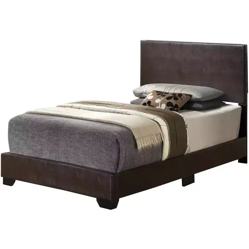 Upholstered Twin Panel Bed | Faux Leather | 175 lb Capacity | Box Spring Required