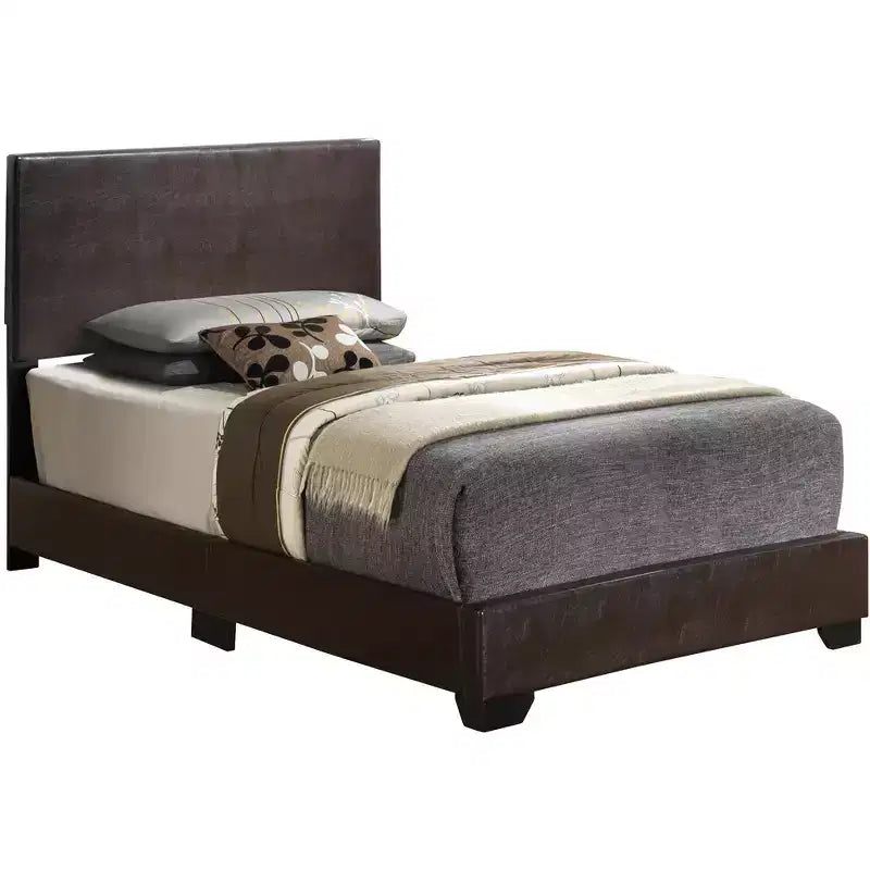 Upholstered Twin Panel Bed | Faux Leather | 175 lb Capacity | Box Spring Required