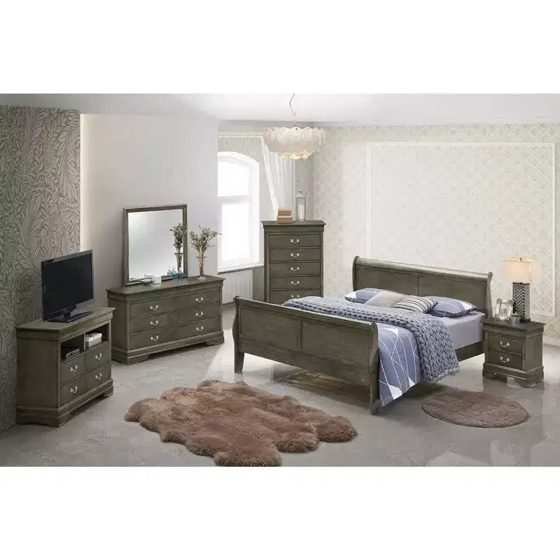 Louis Philippe King Sleigh Wood Bed | High Footboard | 450 lb Capacity