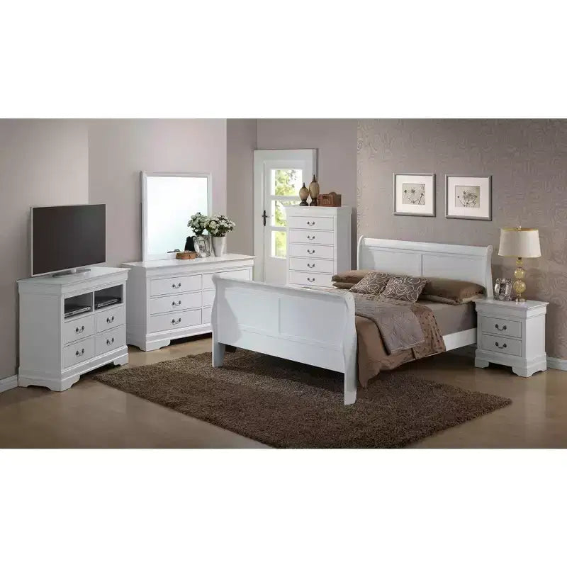 Louis Philippe King Sleigh Wood Bed | High Footboard | 450 lb Capacity