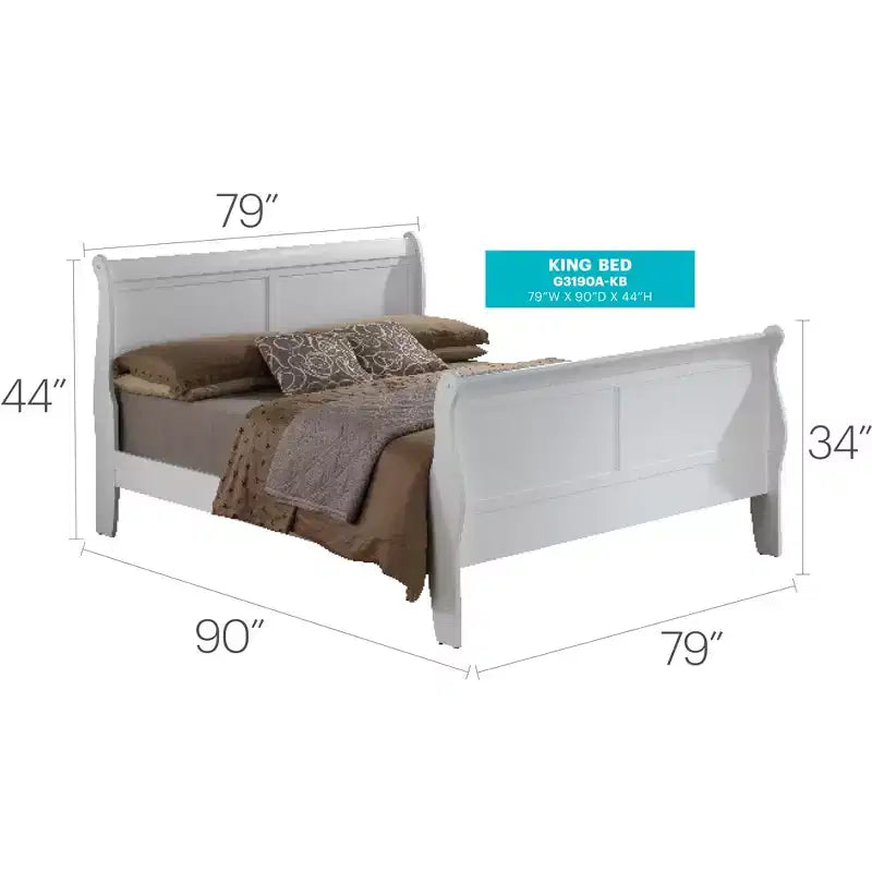 Louis Philippe King Sleigh Wood Bed | High Footboard | 450 lb Capacity